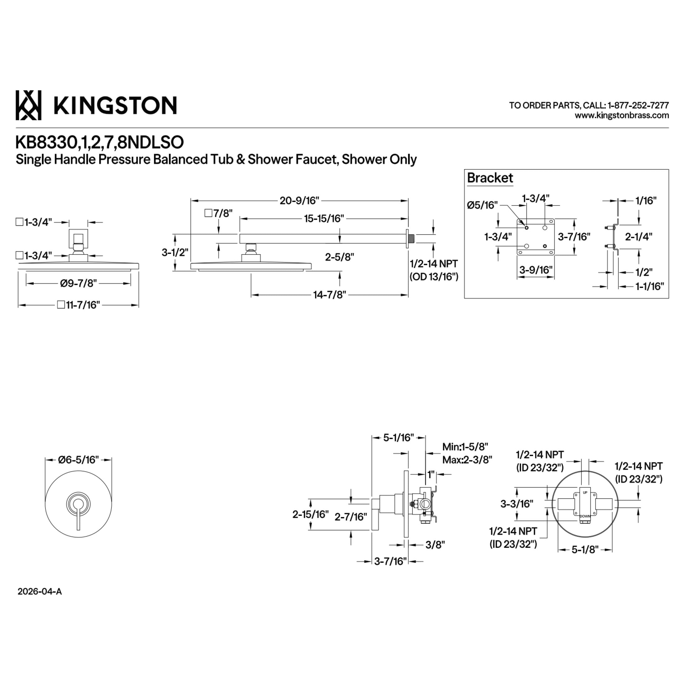 Kingston Brass KB8330NDLSO NuvoFusion Single-Handle Pressure Balanced Shower Faucet, Matte Black