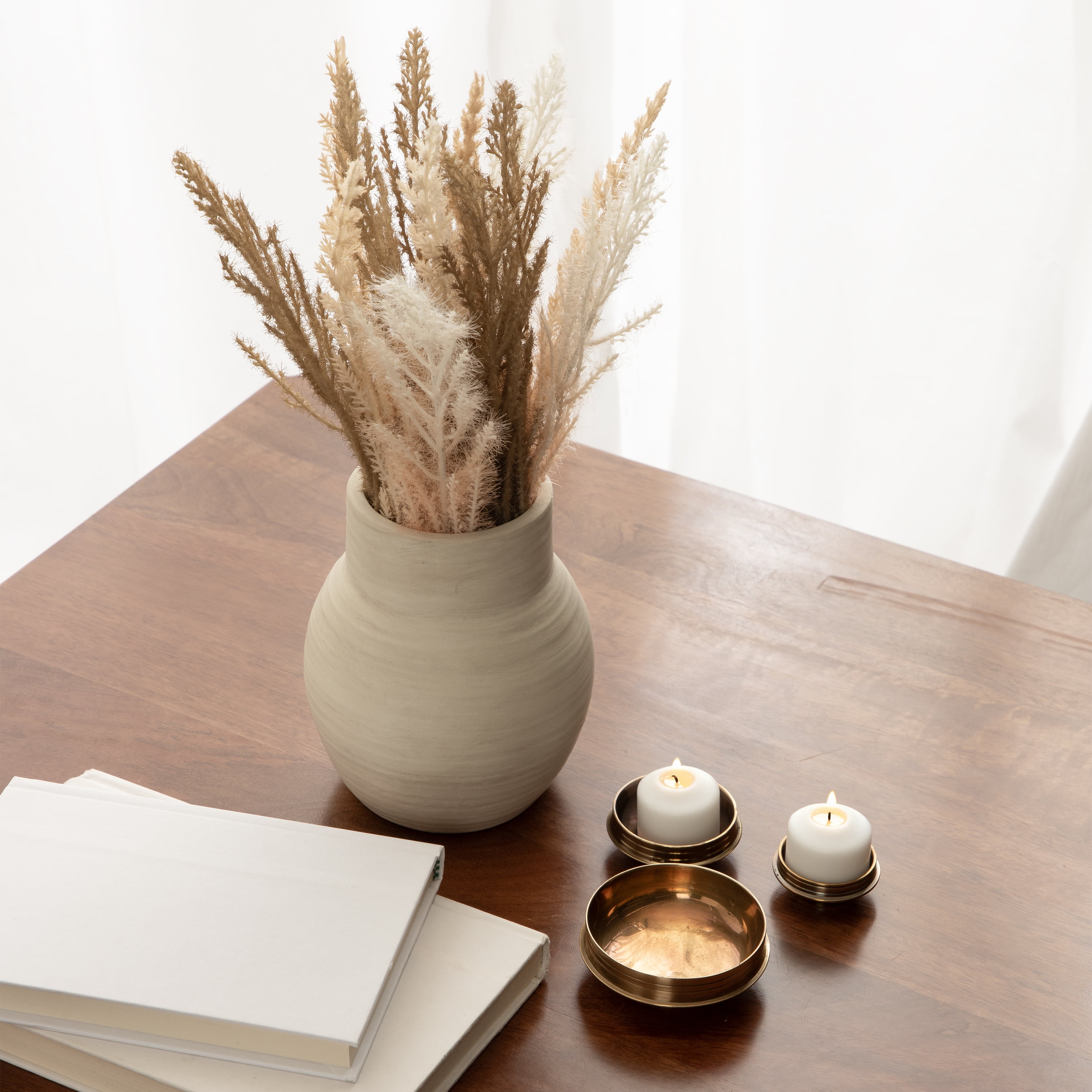 Better Homes & Gardens Mixed Artificial Pampas Grass in Cement Vase