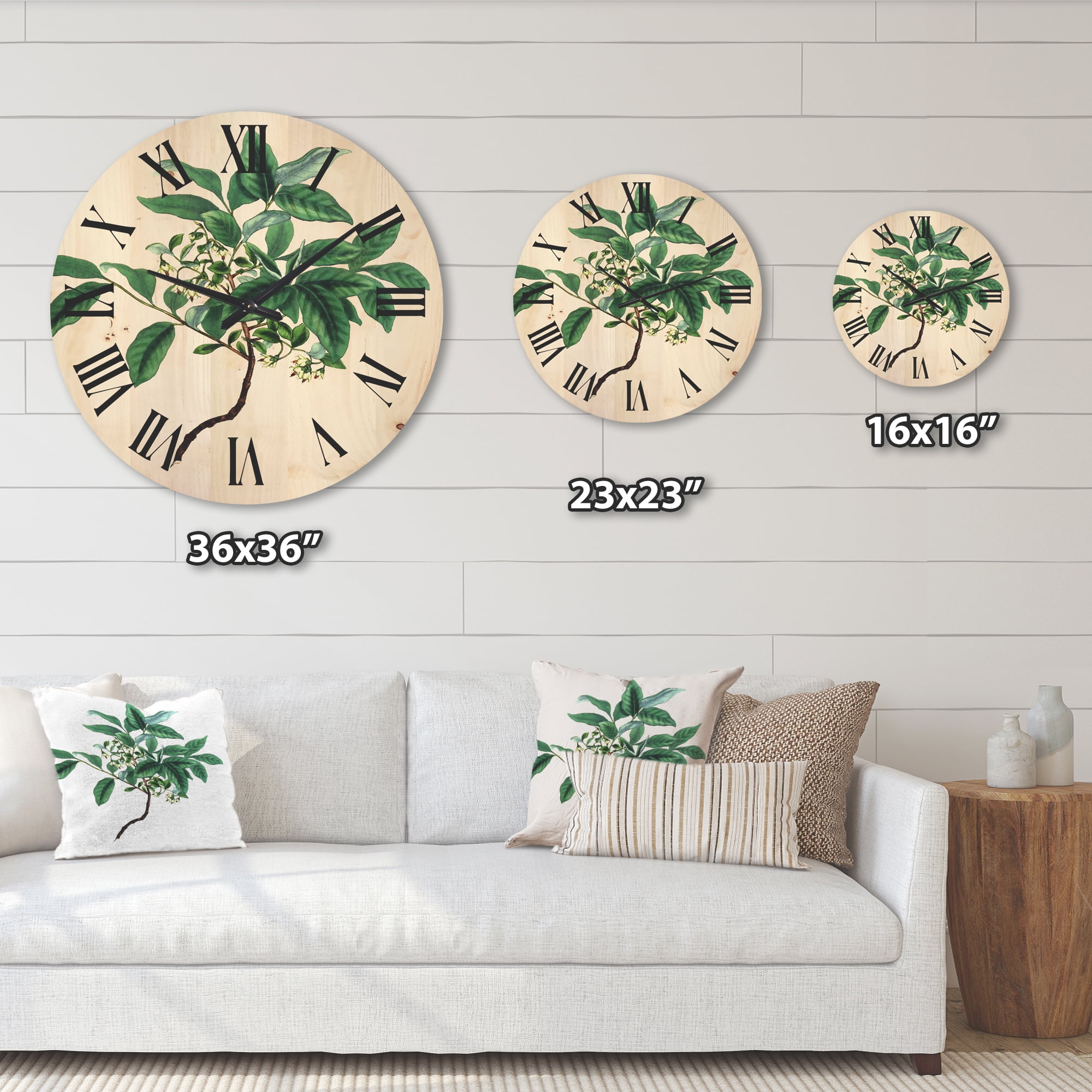 Designart 'Ancient Green Leaves Plants IV' Traditional Wood Wall Clock