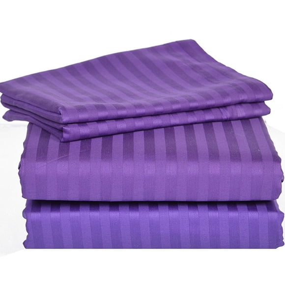 Série de Literie Ensemble de Draps pour Canapé-Lit (Rayures) Coton Égyptien 500 Fils Violet (Taille Complète 54"x72"x 8 Pouces)