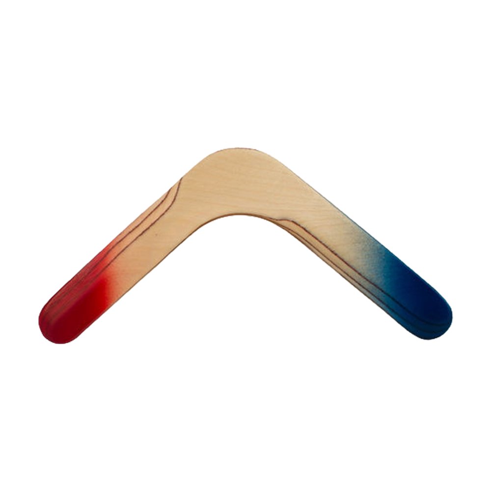 Genuine Handmade Natural Wood Boomerang Red & Blue Tip Wooden Returning