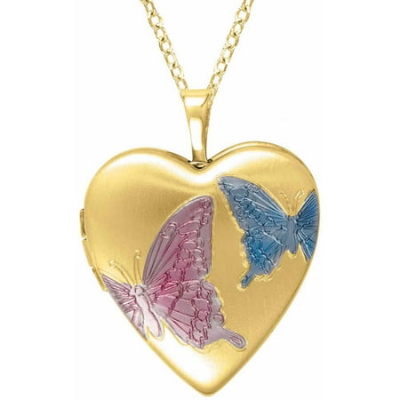 Yellow Gold-Plated Sterling Silver Heart-Shaped Butterfly Locket