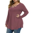 thumbnail image 6 of Mengpipi Womens Plus Size Tops Criss Cross V Neck Long Sleeve Fall Casual Shirt 1X-5X, 6 of 6