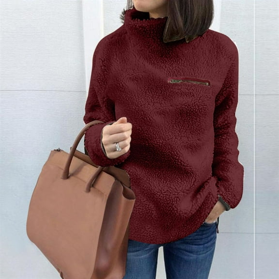 Women Solid Zipper Sweatshirt Turtleneck Warm Soft Blouse Casual Fashion Sweatshirt Pullover Tops Shirt Blouse Top Hoodies Women Zipper Heavy Zip Hoodies Women Hoodie Crop Top Color Sweatshirt Womens