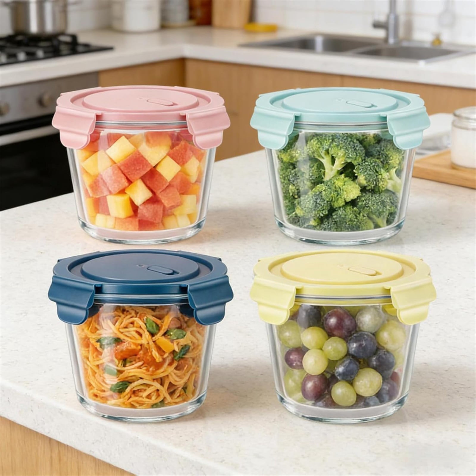25oz Glass Soup Storage Containers with Airtight Lids, Round Durable Glass Food Prep Bowls Meal Prep Containers for Lunch Salad Leftovers Microwave Freezer Oven Dishwasher Safe, 1Pc(Brown,5x5x4.5")
