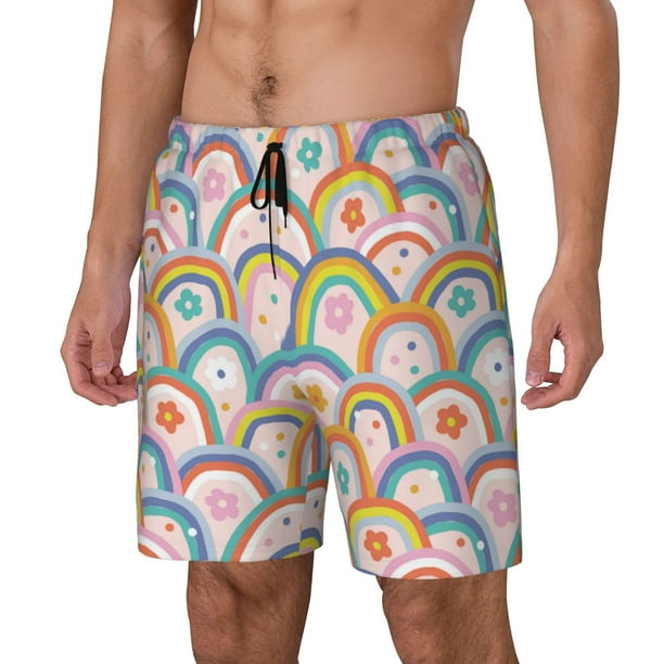 Balery Rainbow Flowers Bañador para hombre, shorts de playa de secado rápido con entrepierna y forro de compresión-3X-Large