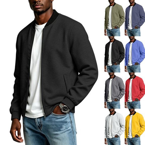 Mens Jacket Stand Collar Full Zip Easy Care Plus Size Regular Fit Windproof Breathable Outdoor Travel Utility Coat