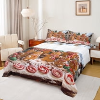 Feelyou Teen Gingerbread Man Twin Sheet Sets, Happy New Year Twin Fitted Sheet, Cartoon Christmas Lollipop Flat Sheet, Ultra Soft Home Decor, 3pcs