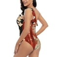thumbnail image 4 of Salouo Silhouette Trumpet Red Art Pattern One Shoulder Ruffled One Piece Swimsuit for Women V Neck Swimwear Tummy Control Bathing Suit-Medium, 4 of 6