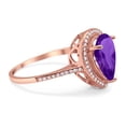 thumbnail image 2 of Natural Amethyst Rose Tone Silver Size-9 Art Deco Pear Teardrop Vintage Style Cocktail Ring Halo CZ Wedding Engagement Ring 925 Sterling Silver Gift For Her, 2 of 6