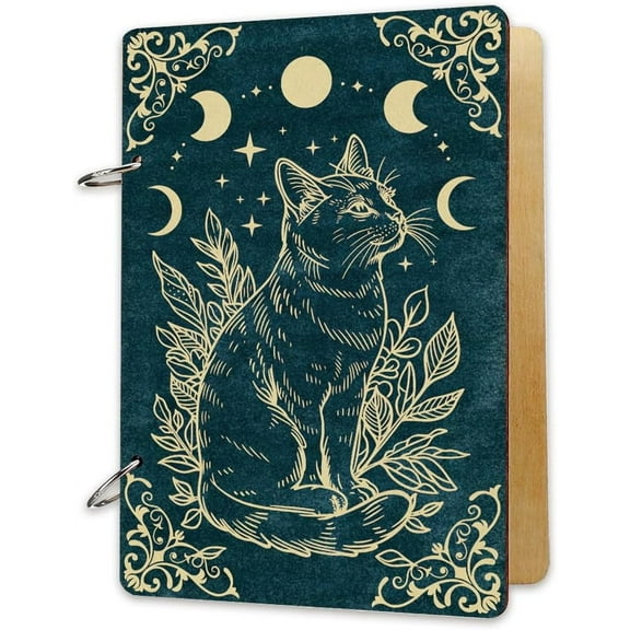 Wooden 2-Ring Loose Leaf Binder Postcard Phote Album Cover Cat Shape 240x160x2.5mm Hole: 5mm 2pcs/set