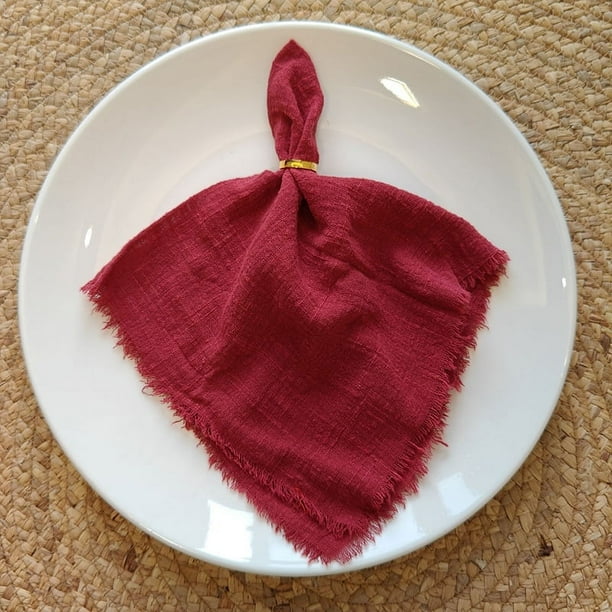 Nvzi Servilletas de tela de 16,53 x 16,53 pulgadas, juego de 4, servilletas de gasa de lino con flecos, servilletas suaves con flecos reutilizables para cenas, fiestas, Navidad, bodas (rojo oscuro)