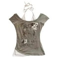 thumbnail image 4 of Jamsmile Womens T-Shirts Vintage Y2K Cutout Neck Two Piece Design Short Sleeve Tshirts Summer Short Crop Tops Slim Tees Shirts, 4 of 4