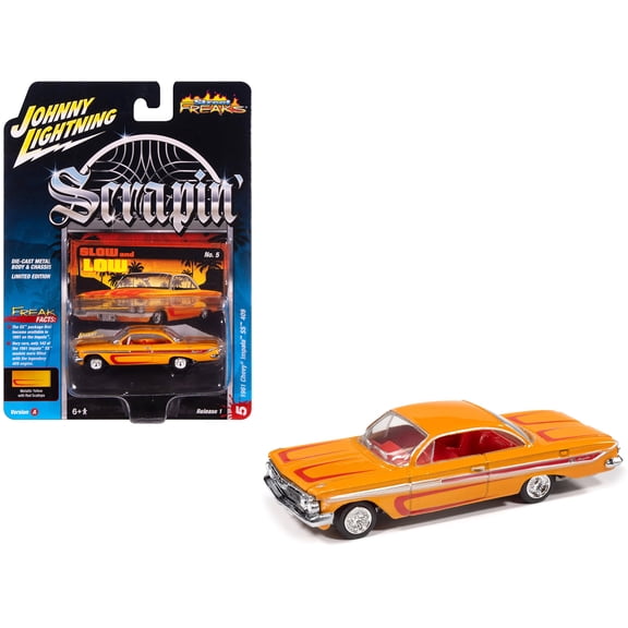 1961 Chevrolet Impala SS 409 Yellow Metallic with Red Stripes and Interior 1/64 Diecast Model Cars by Johnny Lightning