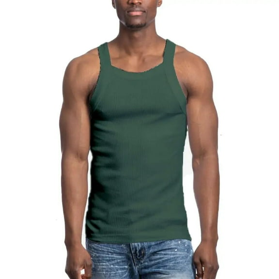 Galaxy by Harvic Men G-unit Solid Colored Medium Weight Tank Top Olive