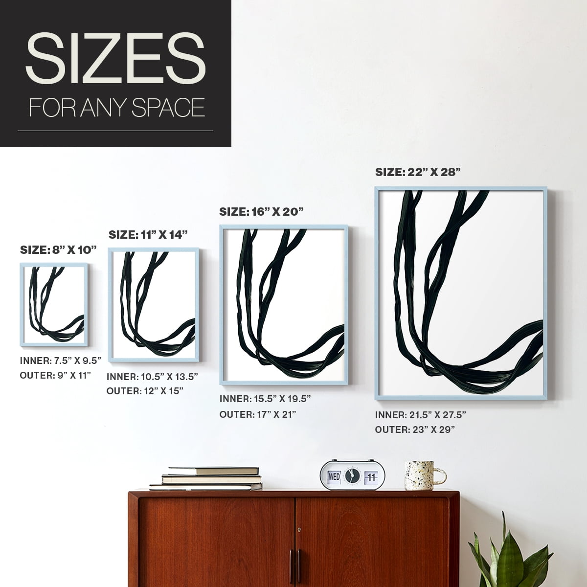 Onyx Ribbon II in Blue Solid Wood 11 x 14 Framed Print