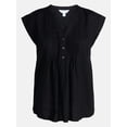 thumbnail image 6 of Time and Tru Women's Linen Blend Pintuck Top with Short Sleeves, Size XS-XXXL, 6 of 6