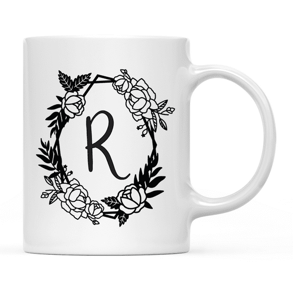 Koyal Wholesale Minimal Geometric Roses Design Coffee Mug Collection, Letter R