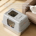thumbnail image 4 of Grey Fully Enclosed Stainless Steel Cat Litter Box High Side Anti-Splash Hooded Cat Toilet with Dual Entry 50×35×35cm Overall Size, 4 of 7