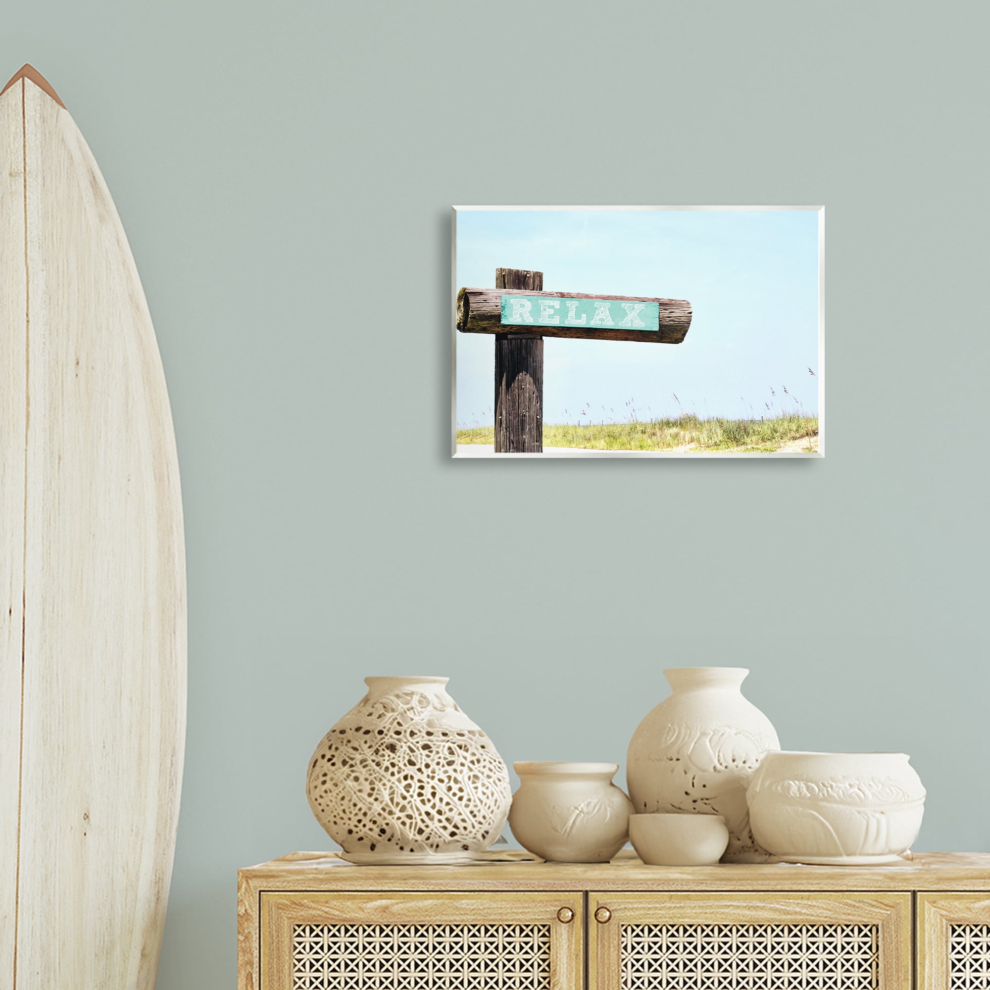 Stupell Industries Relax Sign on Beach Landscape Photography Unframed Art Print Wall Art, 19 x 13