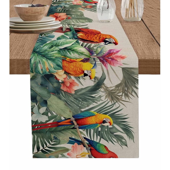 Hokiten Table Runners 90 Inches Long Dress Scarves, Summer Botanical Farmhouse Coffee/Dining/Kitchen Table Runner for Living Room, Tropical Plants Birds Farmhouse 13x90 Inch