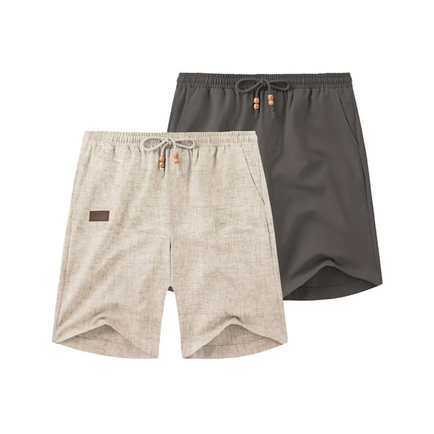 Pantalones cortos COOFANDY de lino para hombre, casual, cintura elástica, caqui/gris oscuro