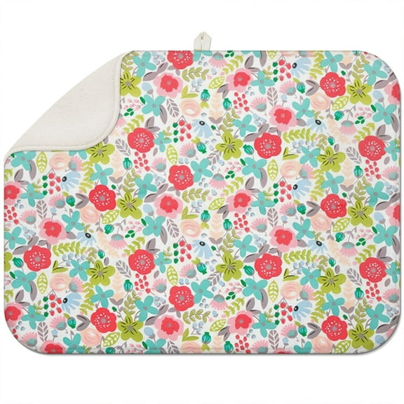 Microfibre Drying Mat for Kitchen Pioneer Dish Drying Drainer Mat Absorbent Colorful Floral Drying Mat Washing Up for Glass, Plate & Cup 18inch X 24inch