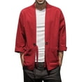 thumbnail image 1 of SHIXIAOO Mens Style National Style Retro Loose Thin Cardigan Kimono Japanese Robe 7 Cropped Sleeve Coat Plus Size Retro Tang Suit Hood Cardigan Men Cardigan for Men Zip up Mens Cardigans Sweaters Tan, 1 of 4