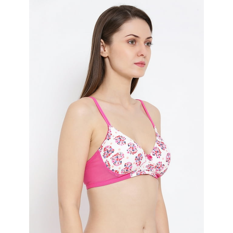 Clovia Lightly Padded Non-Wired Floral Print T-Shirt Bra In White 