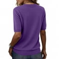 thumbnail image 4 of Women's Minimalist Short Sleeve Crew Neck Sweater Lightweight Breathable Solid Color Casual Daily Knit Pullover Top Dark Purple M, 4 of 5