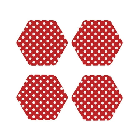 

Junzan Red Polka Dot Print Coasters for Drinks - Leather Coasters Set of 4 for Coffee Table for Housewarming/Kitchen/Bar/Decor-Hexagon