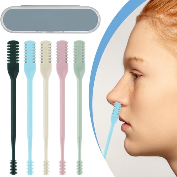 JUMNUYCUH 5Pcs 2-in-1 Nose Hair Trimmer, Double-Sided Nasal Hair Cutter, Portable 360-Degree Rotating Manual Nose Hair Cutter for Men and Women, Nose Hair Remover, 3.7", Multicolor