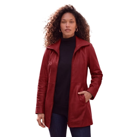 Roaman's Women's Plus Size A-Line Leather Jacket