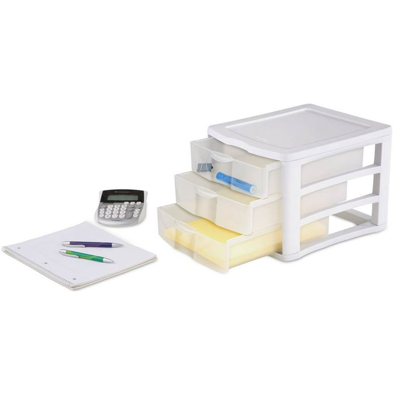  Peaknip - Sterlite Plastic Mini 3 Drawer Storage and Organizer,  Stackable Desktop Drawer - Bundled with Labels and Marker - White : Office  Products