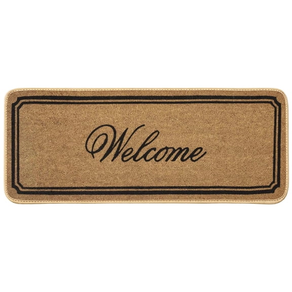 JWZZYD Vintage Border Coir Doormat, 17.7"x47.2" Non-Slip Weather Resistant Mat, Print "Welcome" Extra Long Entryway Rug for Front Door, Porch, Patio & Home Decor, 1 Pack