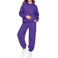 thumbnail image 6 of YUANxueke Kids 2-Piece Winter Sweatsuits Boys Girls Hoodie Sweatshirt with Kangaroo Pocket & Tapered Pants,Purple,Sizes 2-14, 6 of 8