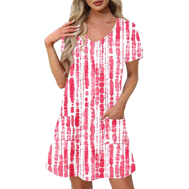 Liquidation d'Été 2025! Robe Grande Taille pour Femmes, Liquidation de Robe d'Été pour Femmes, Mode Féminine Robe Décontractée à Manches Courtes Imprimée Col en V