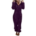 thumbnail image 2 of Sevevn Women Solid Ccolor Long Sleeve Hooded Jumpsuit Pajamas Casual Winter Warm Rompe Sleepwear Purple M Great Gifts for Less, 2 of 6
