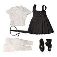 thumbnail image 1 of Minifalda con tirantes a escala 1/6, con corbata y zapatos, estilo informal y elegante en blanco y negro, 1 of 9