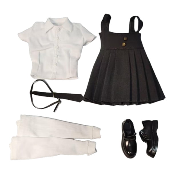 Falda con tirantes a escala 1/6, traje de cosplay de moda con calcetines altos, vestido informal elegante en blanco y negro