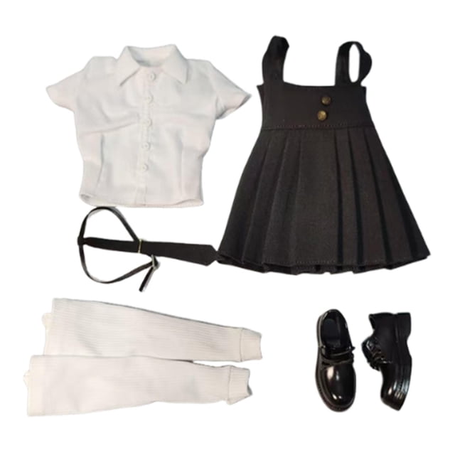 Minifalda con tirantes a escala 1/6, con corbata y zapatos, estilo informal y elegante en blanco y negro