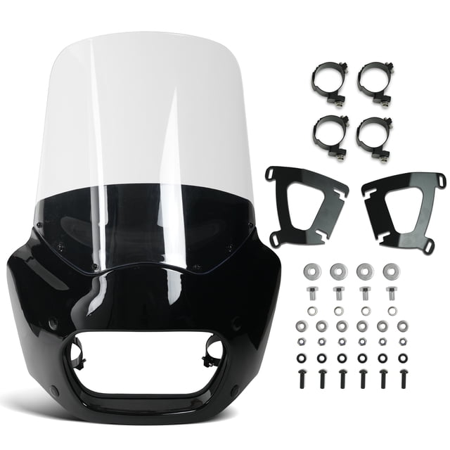 Krator Motorcycle Windshield Fairing & Mounting Kit, Wind Deflector, Motorcycle Accessories Windscreen, Compatible with Harley Davidson Softail Fat Bob FXFB/114 FXFBS 2018+, Clear, 15" Windshield