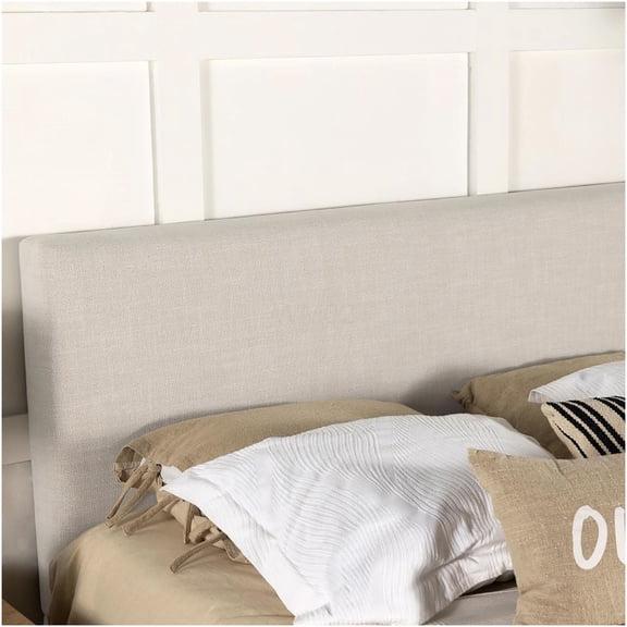 Upholstered Queen Headboard, Ivory Fabric Bed Frame with Soft Padding for Modern Master Bedroom, Transitional Style