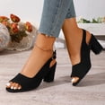thumbnail image 4 of absuyy Womens Slingback Sandals Black Comfortable Low Block Heel Peep Toe Adjustable Strap Soft Flock Everyday Casual & Office Shoes,Size 6, 4 of 9