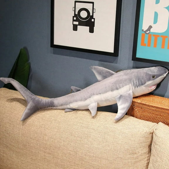 60cm Simulation Gray Shark Plush Funny Toy Sleep Pillow Stuffed Marine Animal Children Boys Cushion Girl Birthday Gift