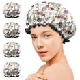 thumbnail image 7 of Shower Caps,Pioneer Flower Floral Print Pattern Waterproof Shower Cap for Women 4 Pieces,Double Reusable Hair Cover for Shower PEVA Elastic Stretch Hem, 7 of 7