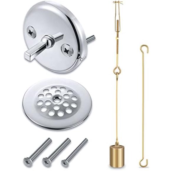 Universal Bath Tub Drain Linkage Assembly with Trip Lever and Strainer Done Cove, Bathtub Drain Kit, Fit for Trip Lever Bath Tub Waste and Overflow Drain, Chrome