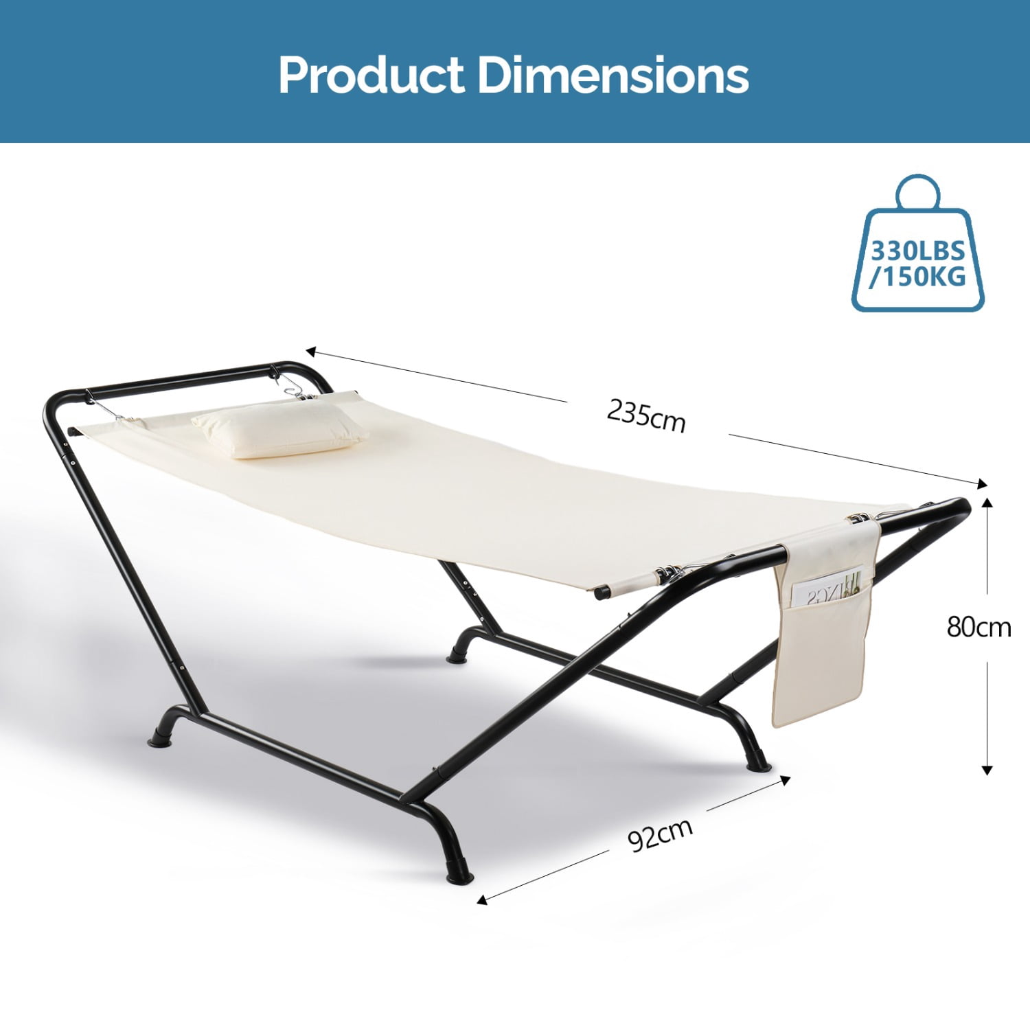 Freestanding Hammock with Stand, 550LBS Heavy Duty Outdoor Hammock Bed with Soft Pillow & Storage Bag, Beige