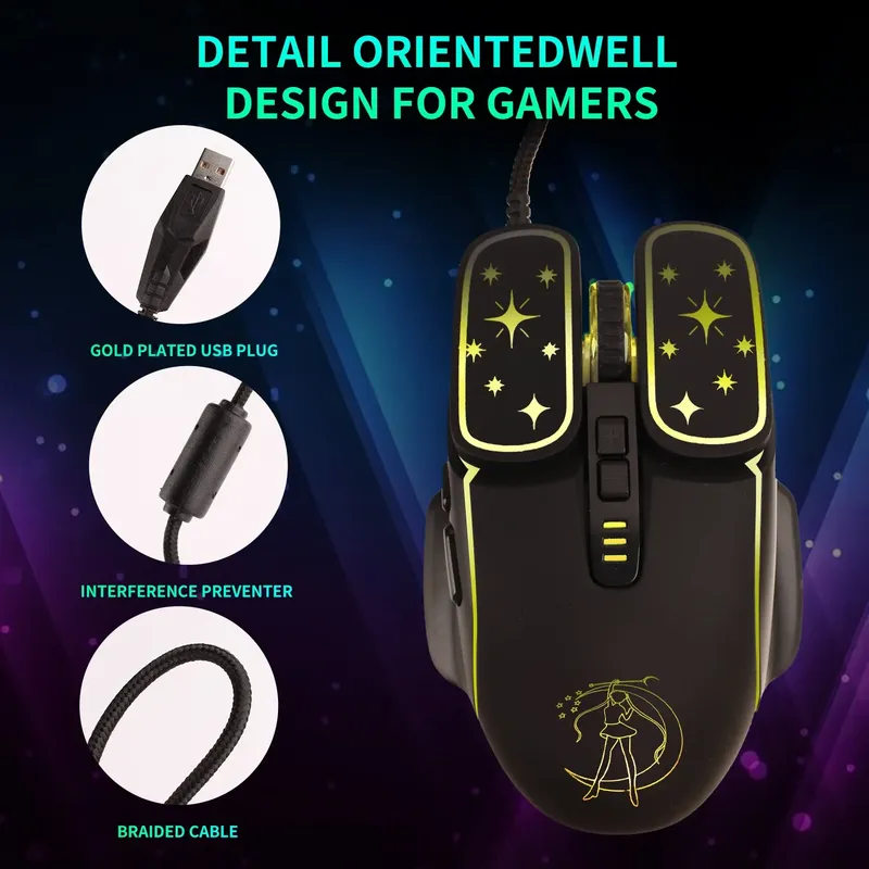 USB Gaming Mouse RGB Backlit Ergonomic Game Mice 7D Esports Wired Mouse for Laptop PC Gamer