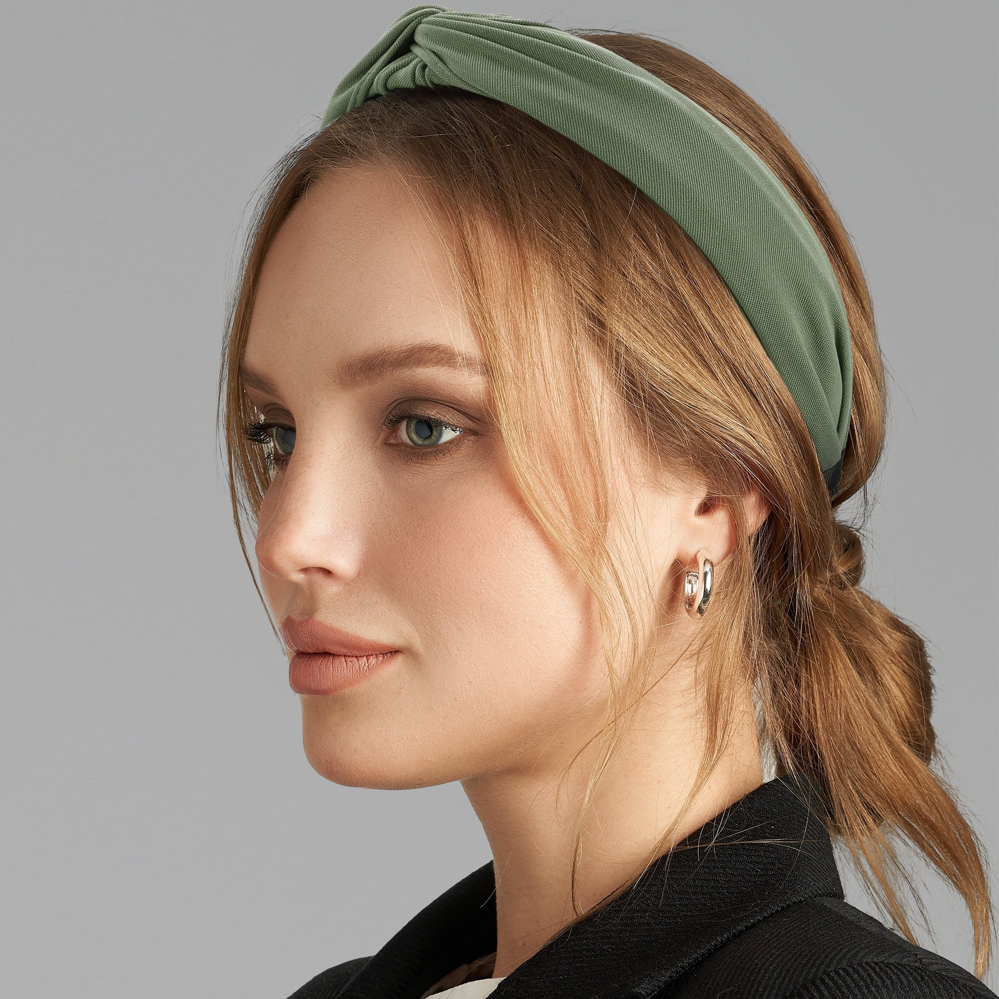Unique Bargains Satin Knotted Headband Hairband for Women 1.2 Inch Wide Green